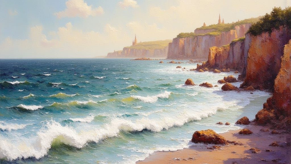 Alcohol Ink Waves Crashing on Rocky Coastline