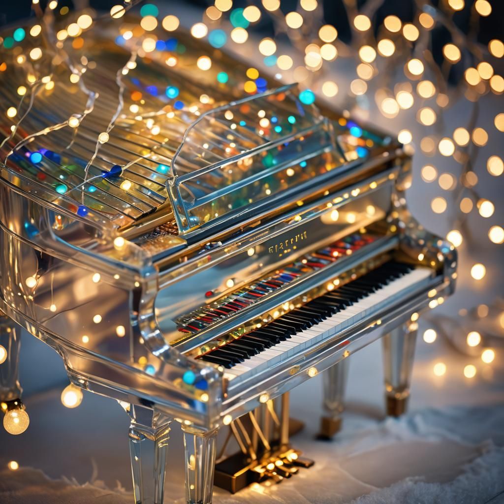Sparkling Glass Piano Wrapped in Christmas Lights