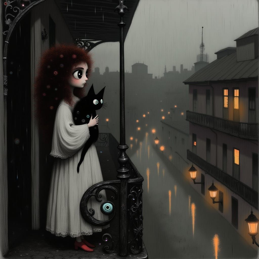 Romantic New Orleans Scene in Atmospheric Watercolor Style