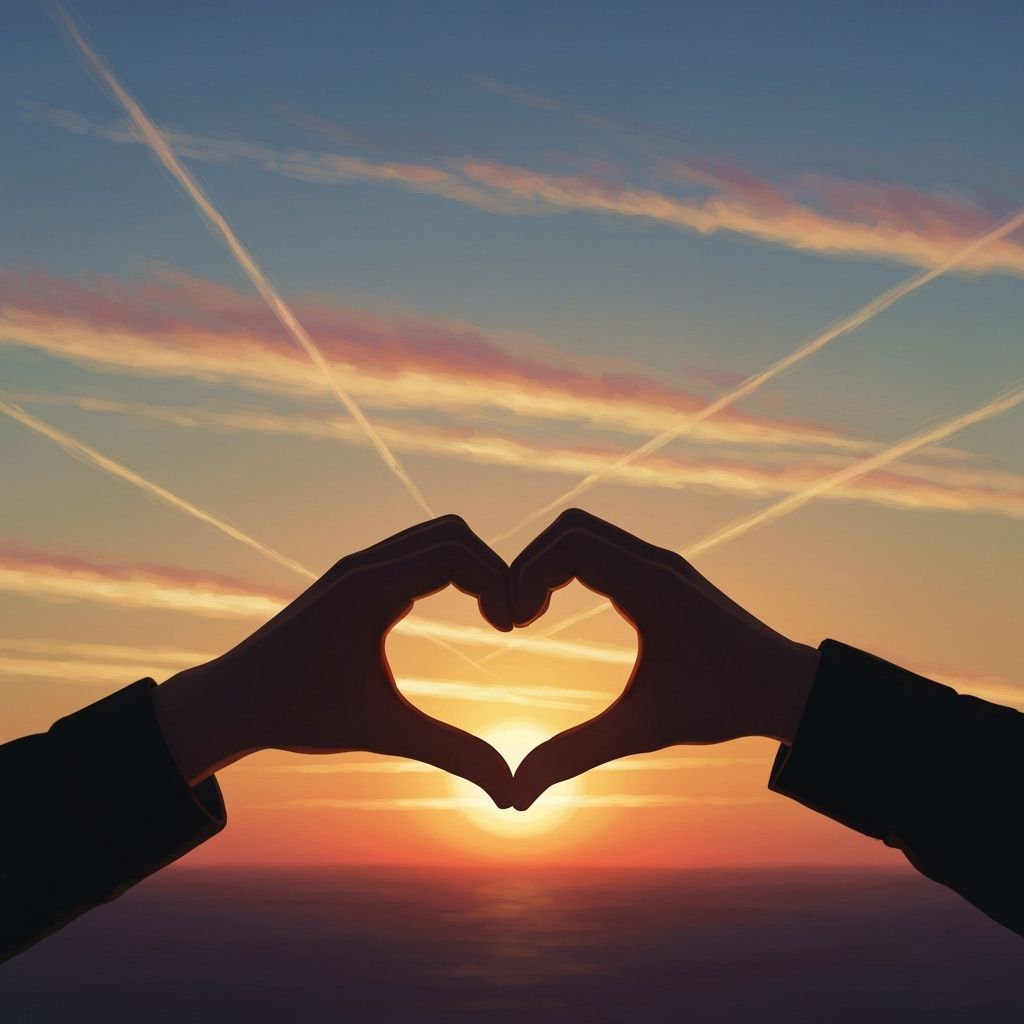 Hands Forming Heart Silhouette At Sunset