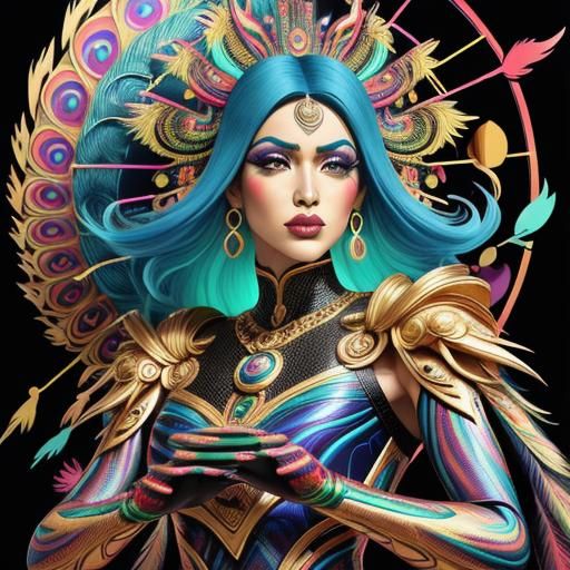 Rainbow Dragon Serpent Woman in Digital Pop Art