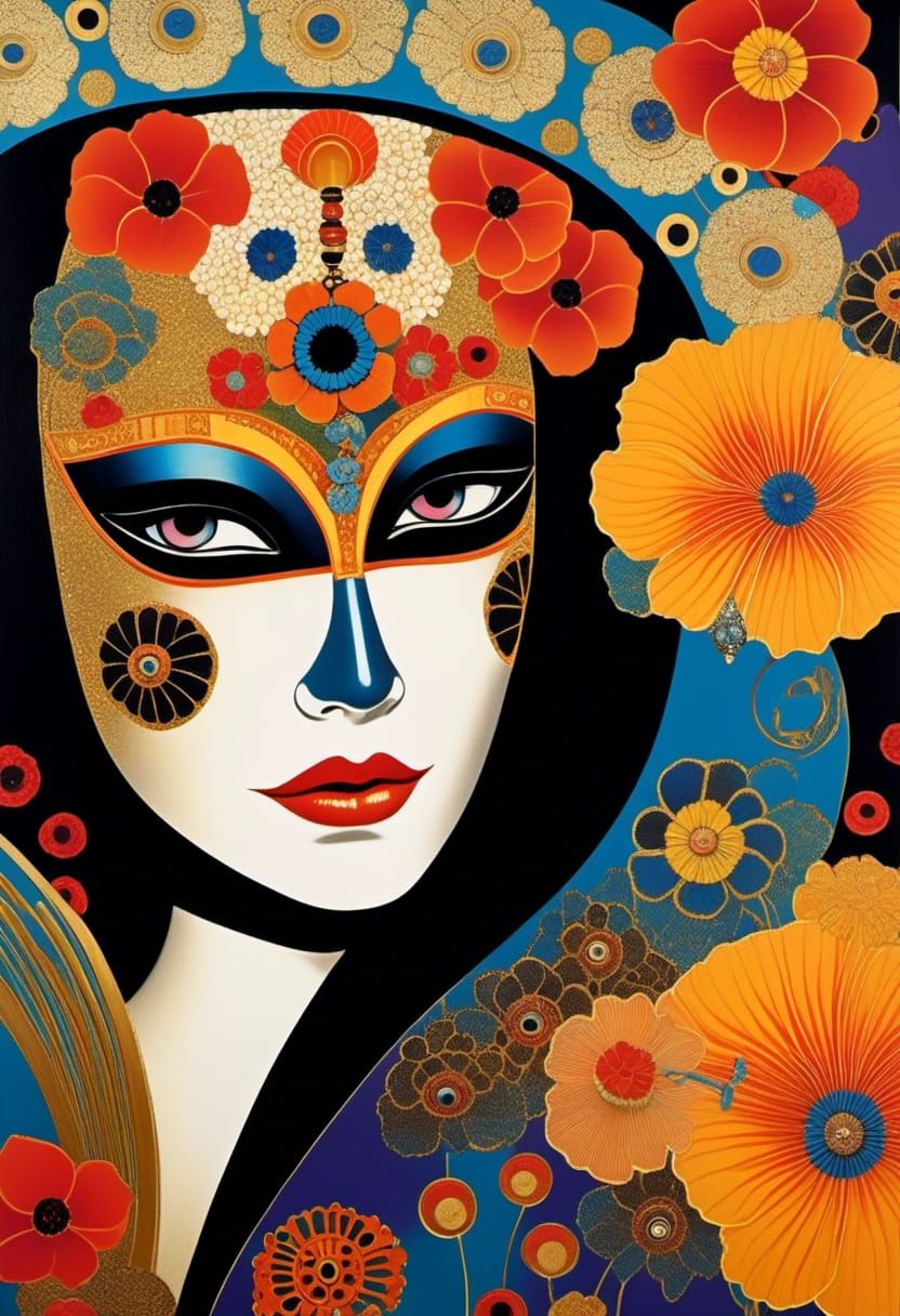 Shogun and Geisha in Klimt-Inspired Pop Art