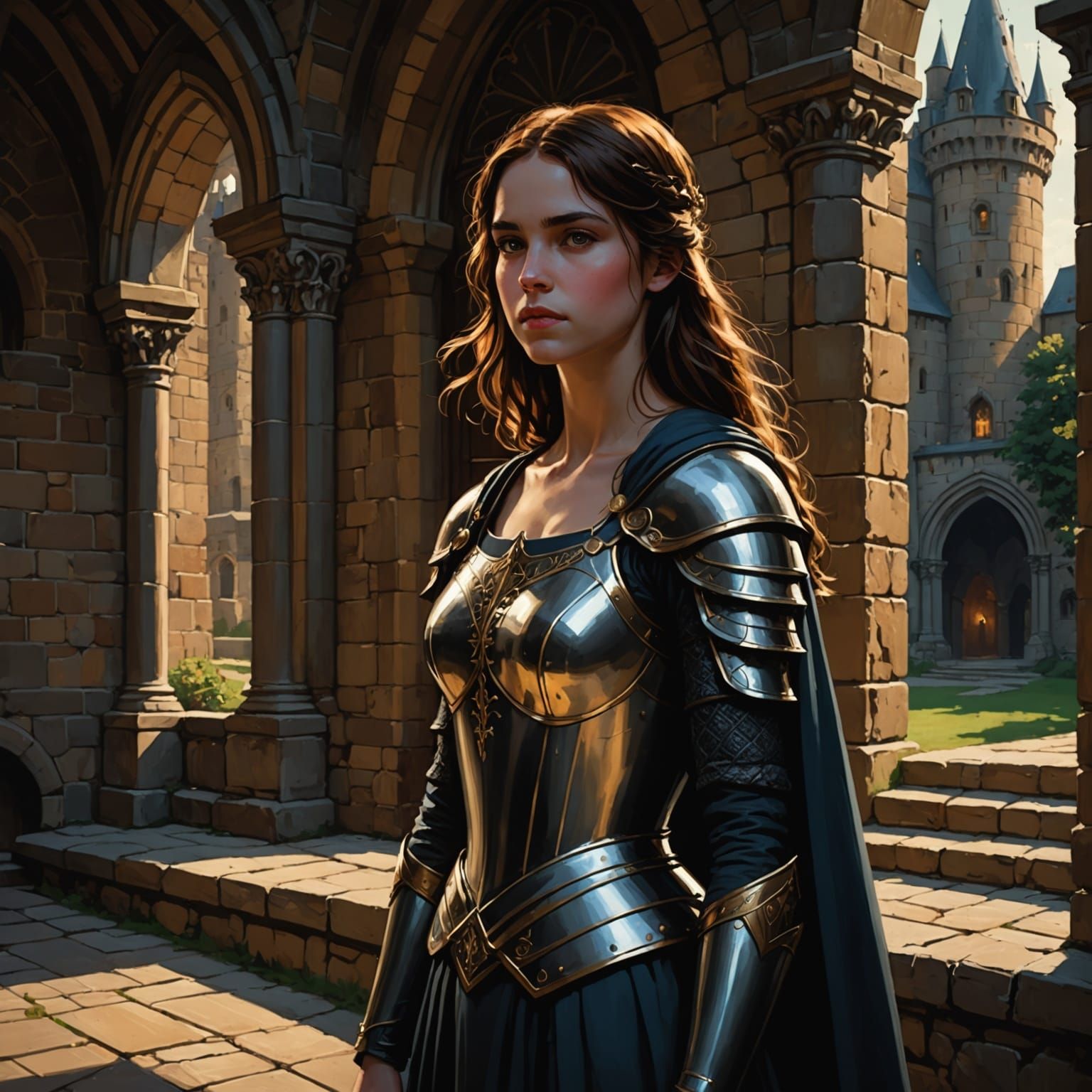 Luminous Paladin Girl in Chiaroscuro Style