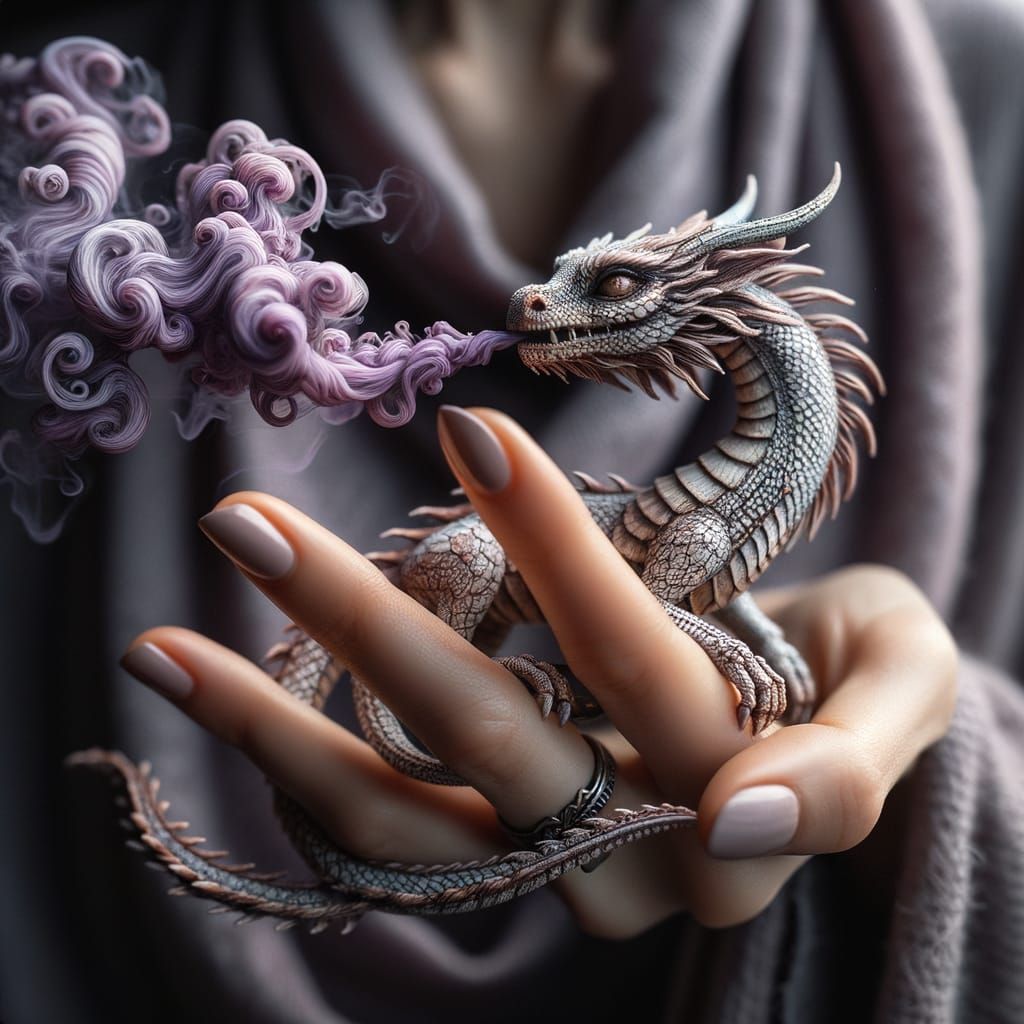 Miniature Dragon Exhaling Purple Smoke
