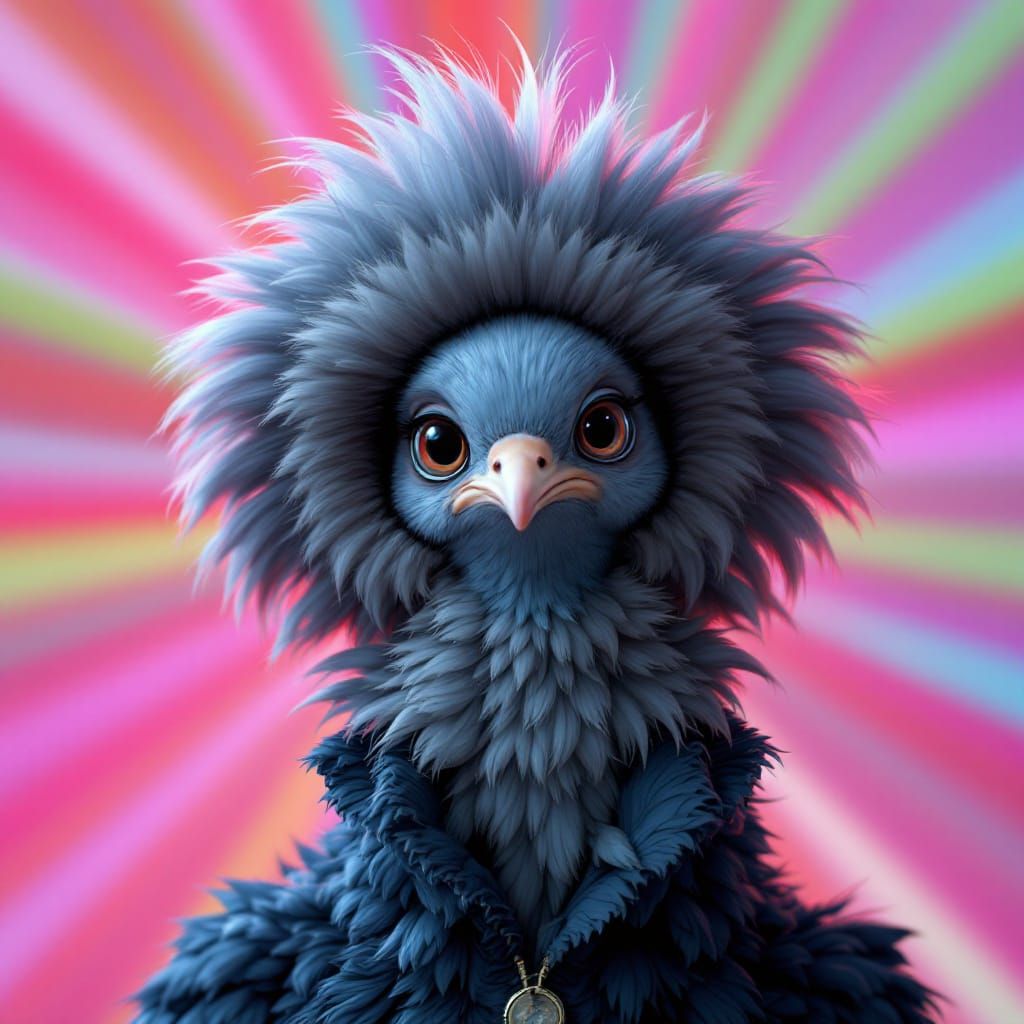 Pigeon in Ostrich Costume, Whimsical 3D Art