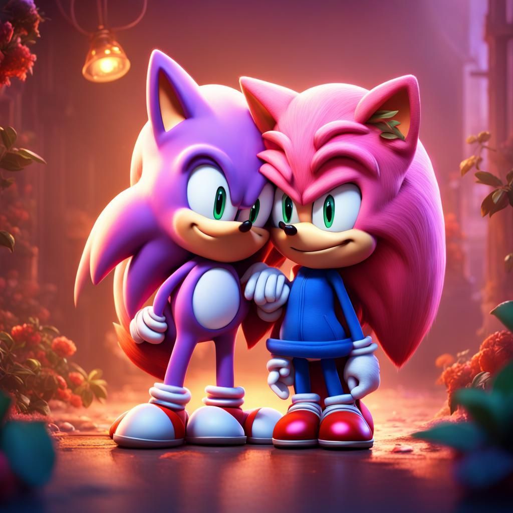 Sonic, Amy, and Big Hug: 3D Digital Art