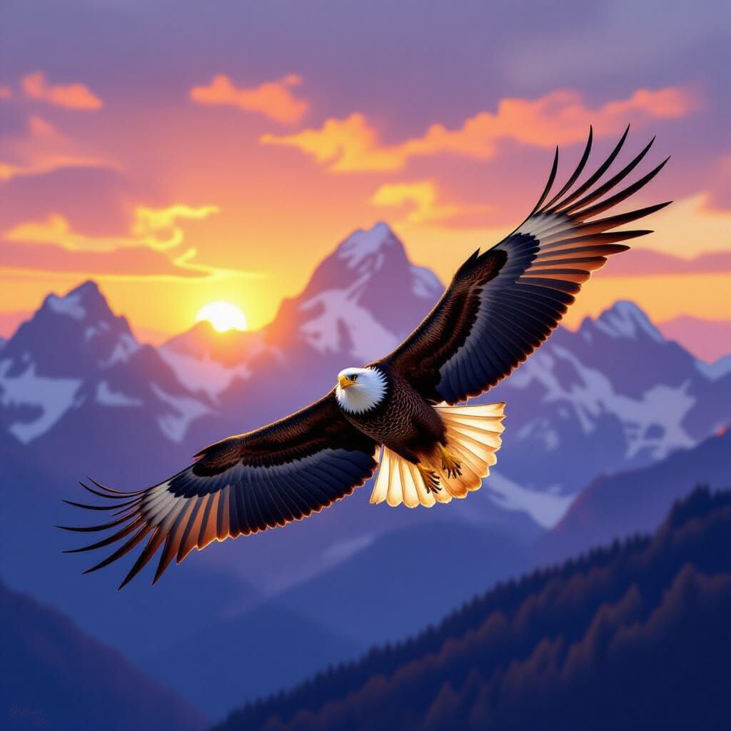 Majestic Eagle in Flight at Sunrise Matte Painting