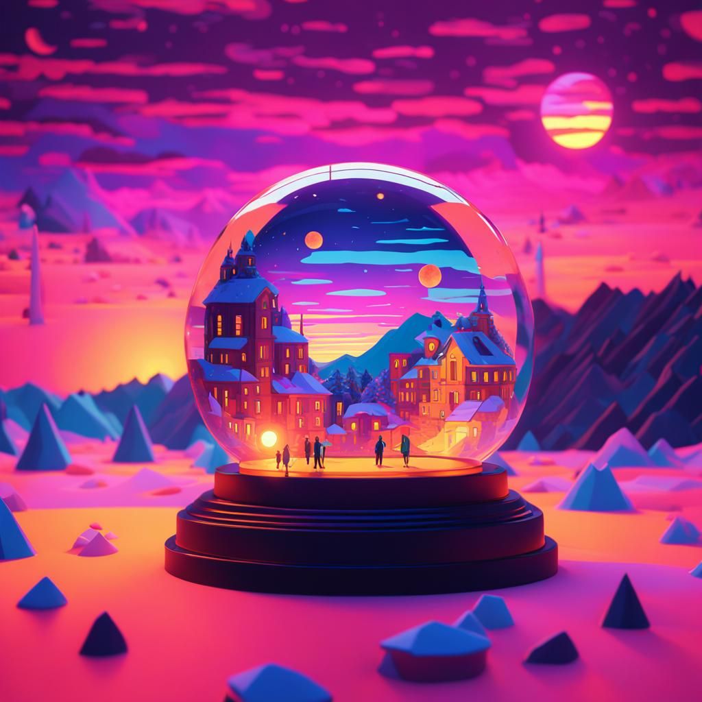 Sunset Snowglobe: A Maximalist Digital Art Piece