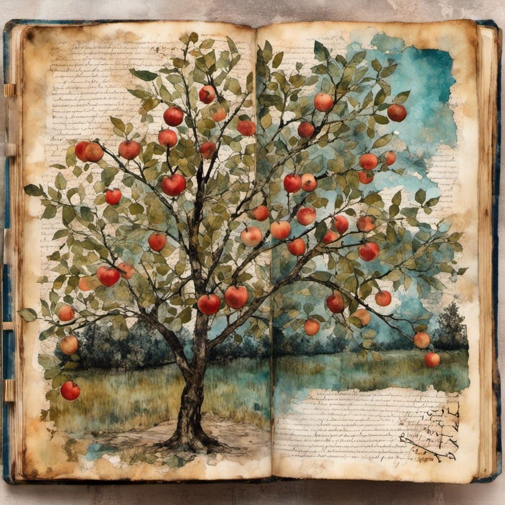 Open Journal with Apple Tree Illustrations