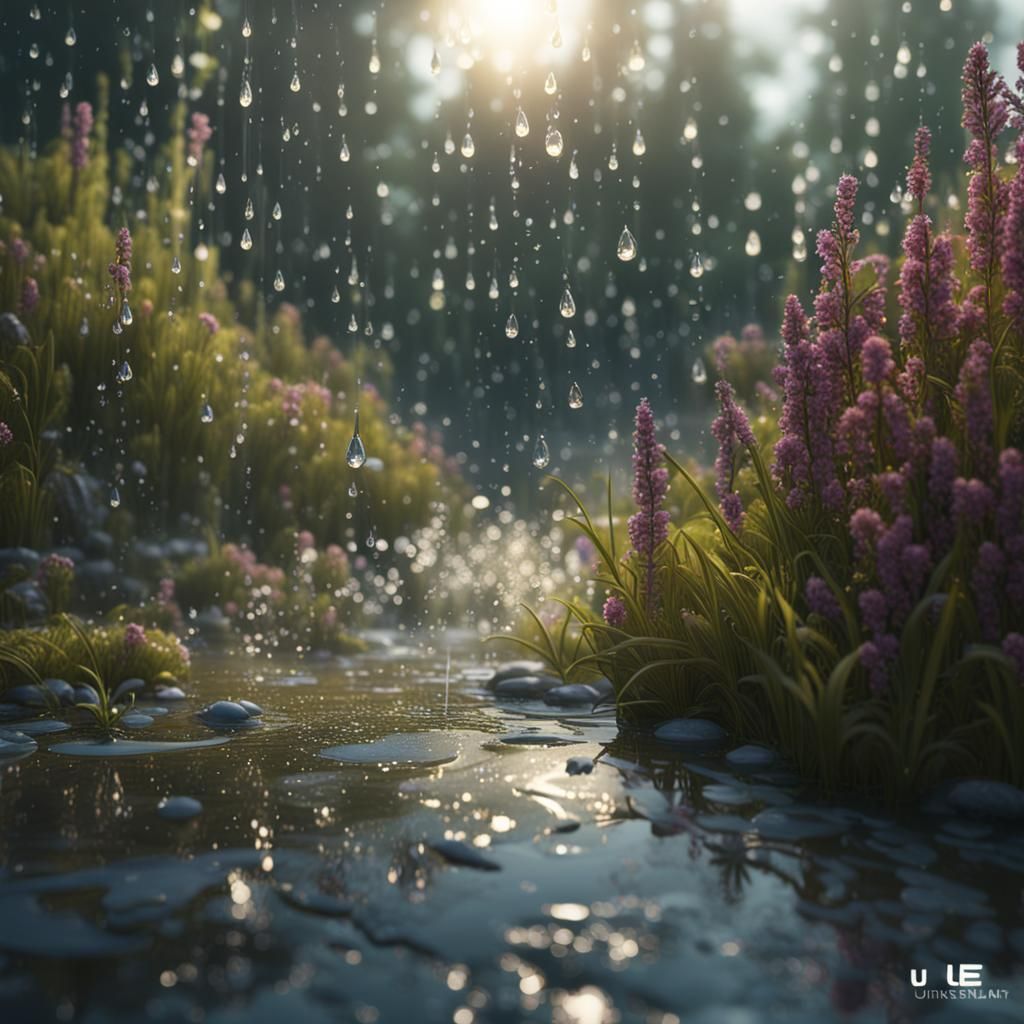 Rainy Meadow: Detailed Matte Painting in Deep Color