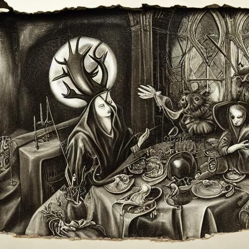 Rabbit at Cursed Table in Gothic Dark Fantasy Style
