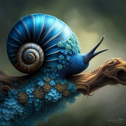 Luxury Snail with Blue Crystals, Digital Art