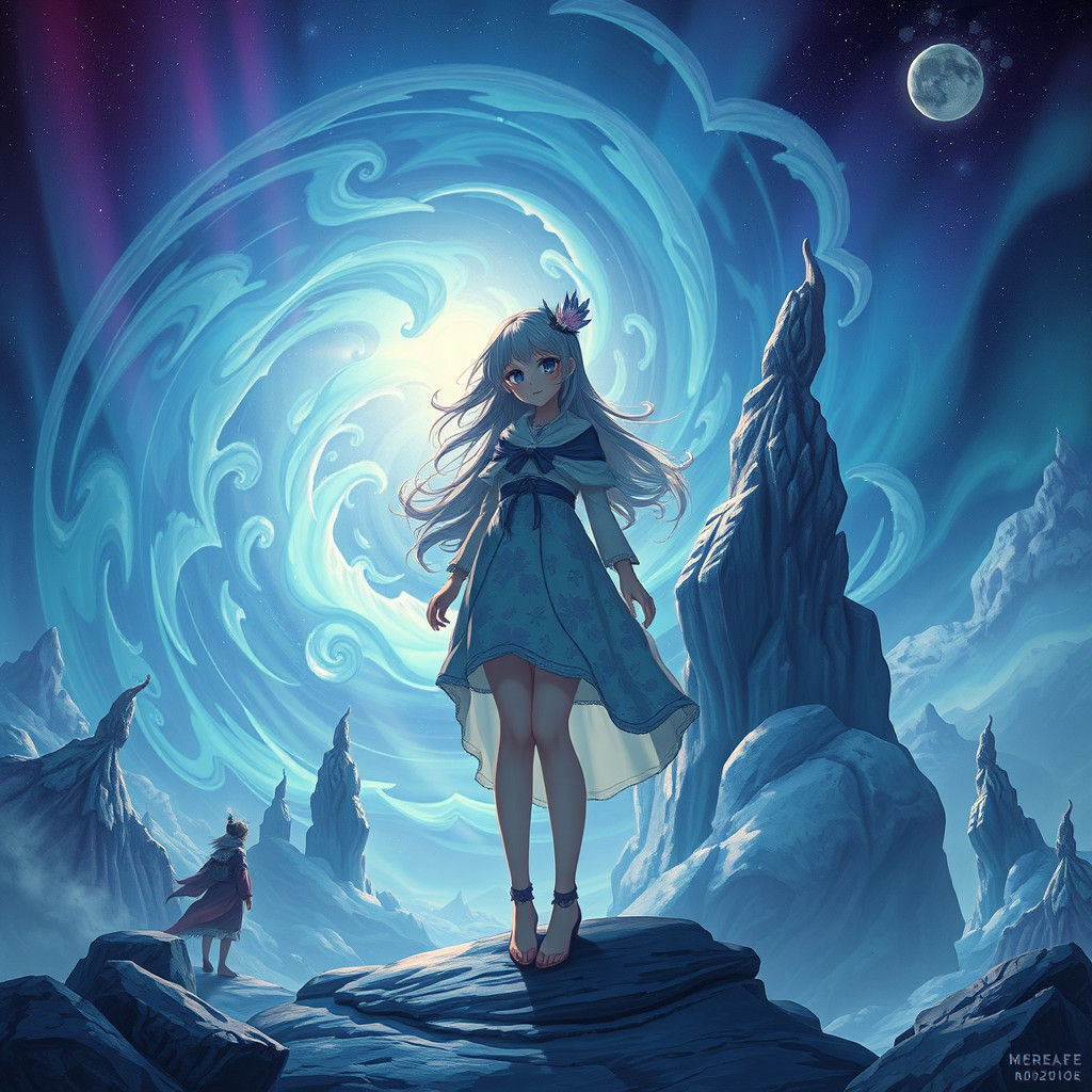 Anime Girl in Dreamscape with Aurora Borealis