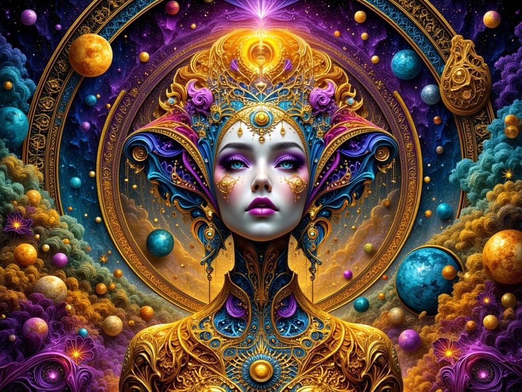 Alien Rococo Traveler in Psychedelic Paradise