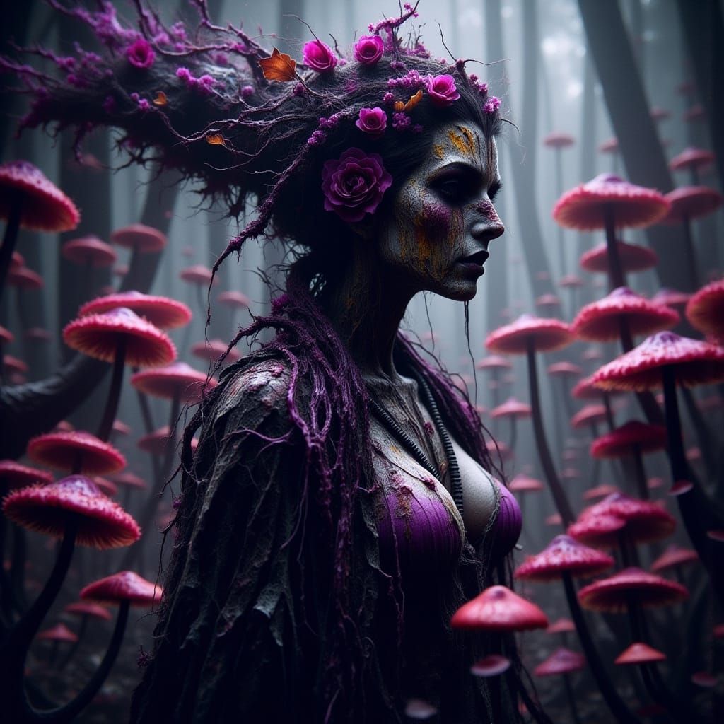Majestic Poison Mushroom Queen in Dark Fantasy Realm