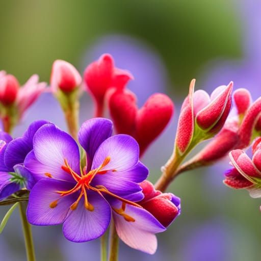 Blooming Garden with Roses, Violets, and Kangaroo Paws