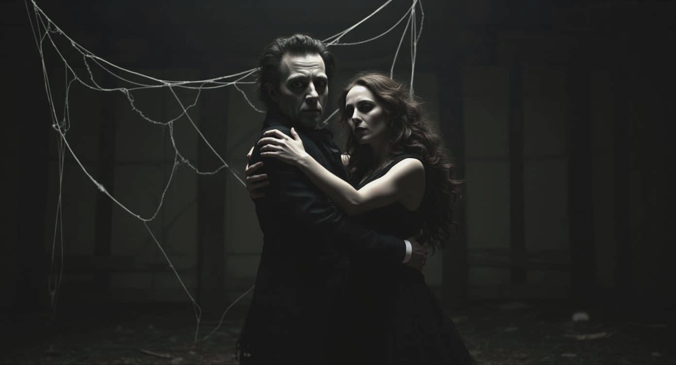 Zombie Couple Square Dancing in Eerie Barn