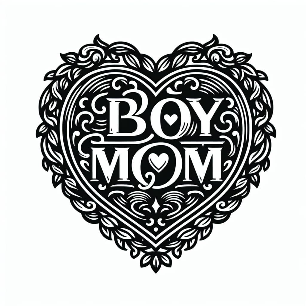 Elegant 'Boy Mom' Design in Heart Border
