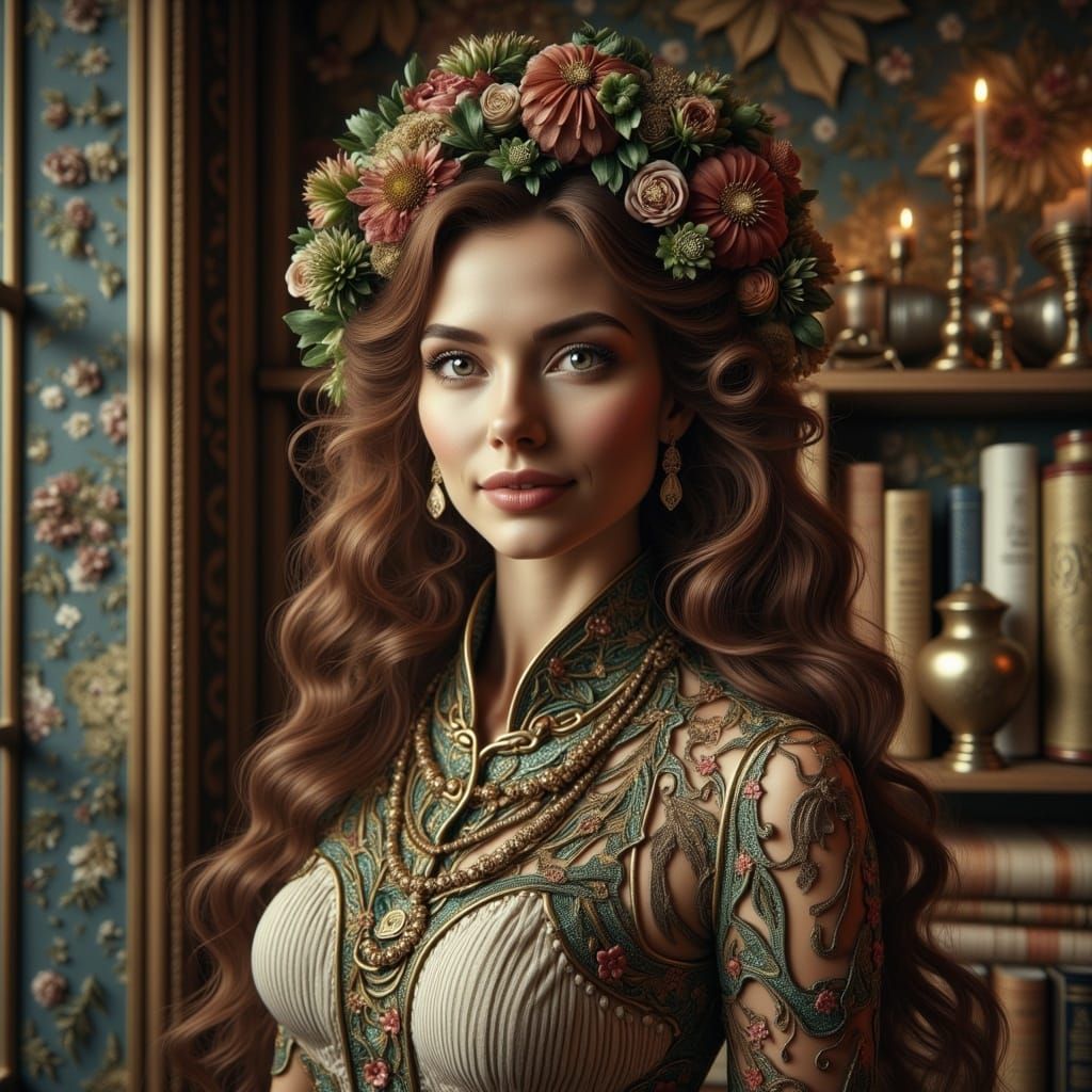 Elegant Russian American Woman in Art Nouveau Style
