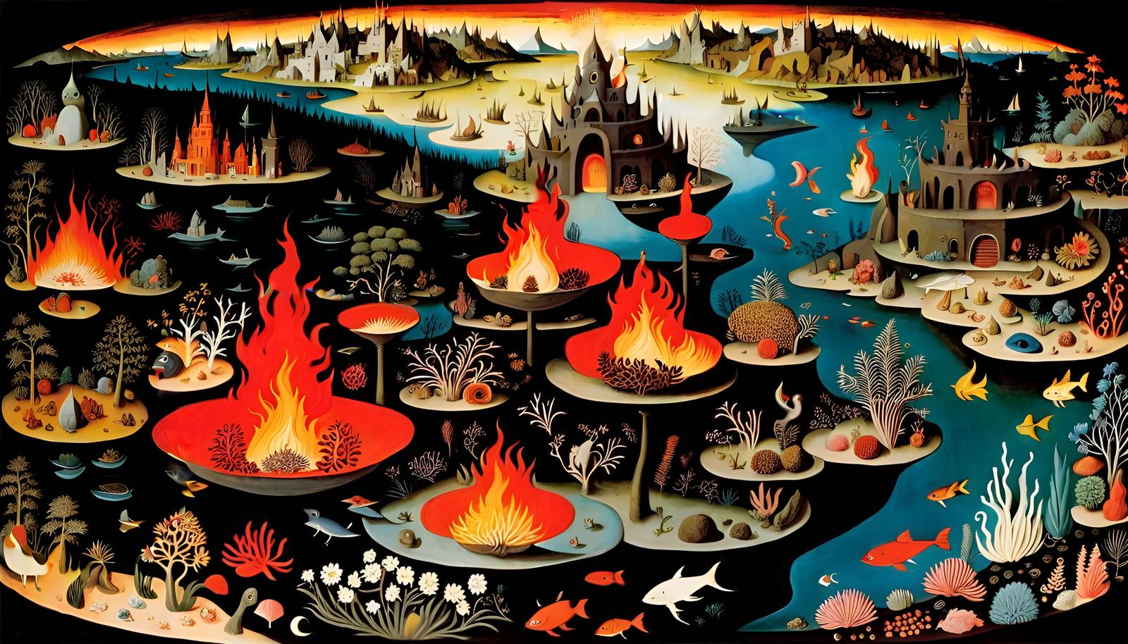 Vibrant Hellscape Teeming with Life, Inspired by Bosch