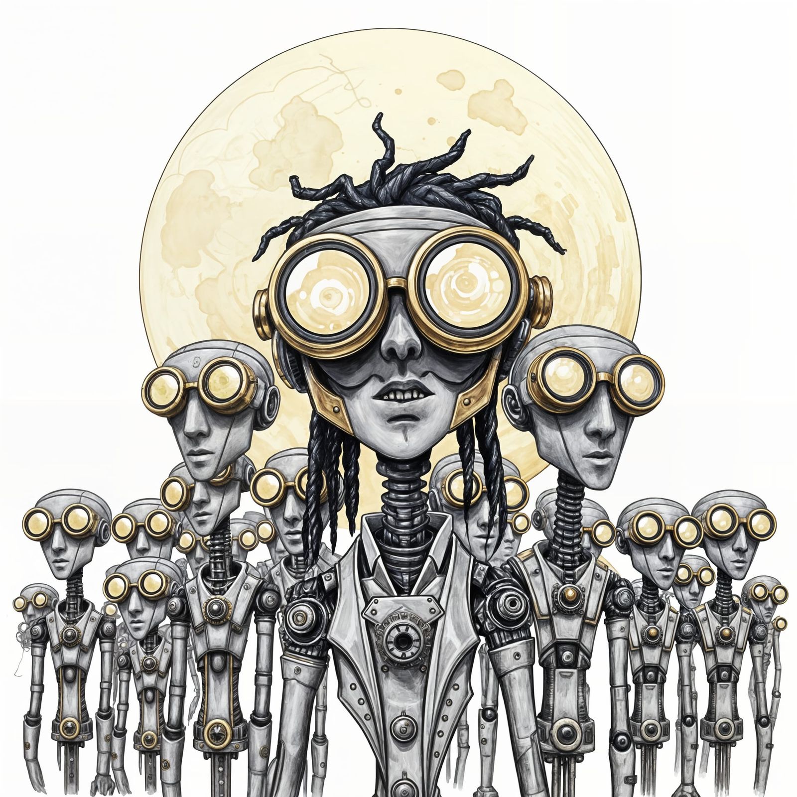 Eerie Steampunk Surrealist Characters in Watercolor Style