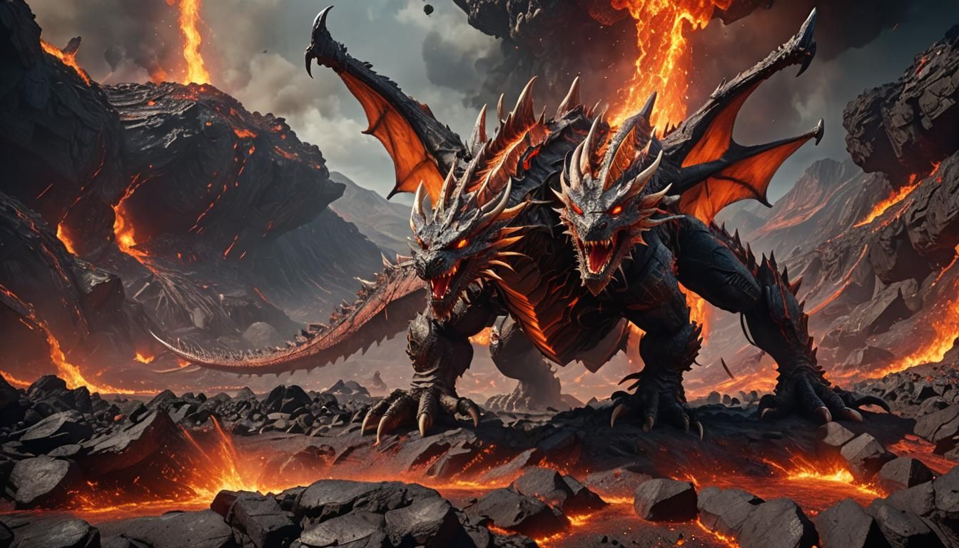 Fiery Magma Dragon in Volcano Core: Sci-Fi Art