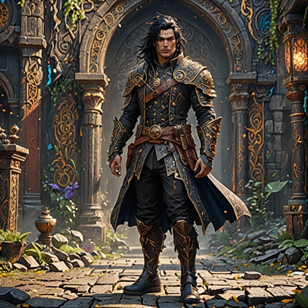 Detailed Dark-Haired Figure in Matte Painting Style