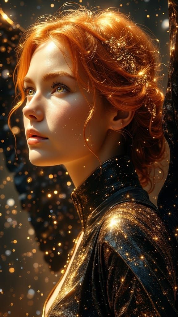 Exquisite Angel with Vibrant Red Hair and Ethereal Wings in ...