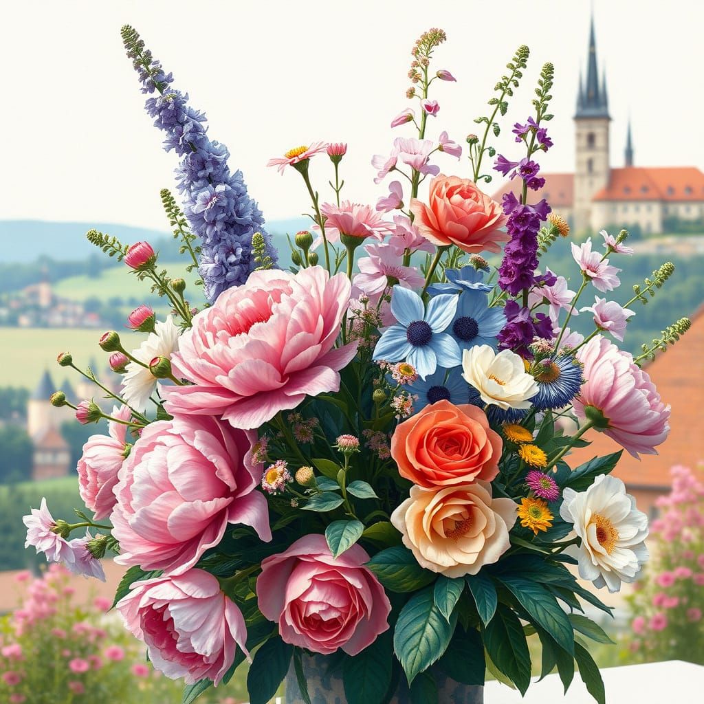 Impressionist Wildflower Bouquet in Kostelec's Rolling Hills
