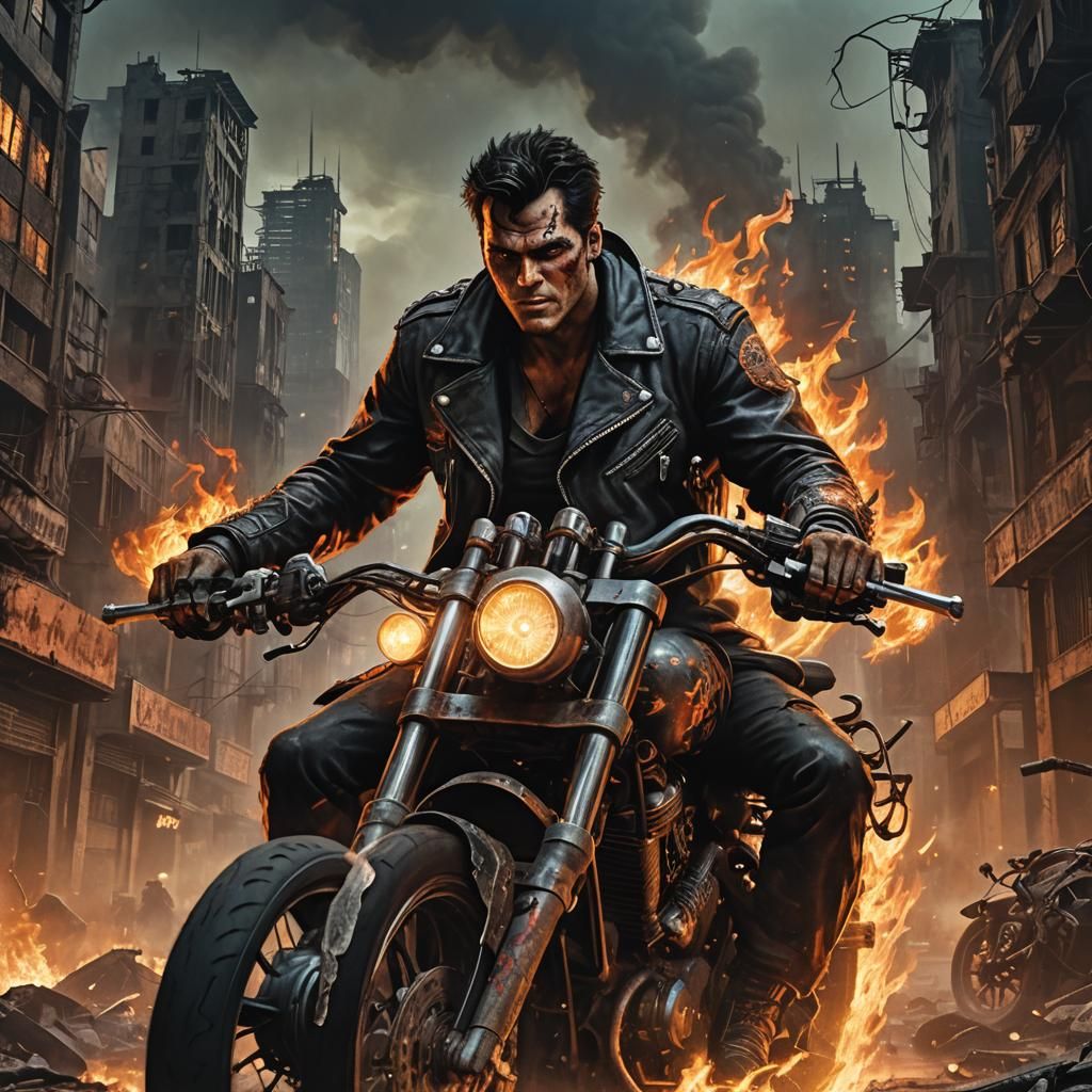 Demonic Motorcyclist in Apocalyptic Wasteland: 3D Anime Art