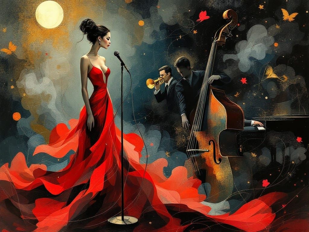 Glamorous Singer in Moody Jazz-Inspired Art