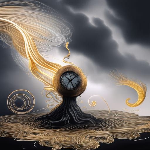 Monochrome Quartz Clock with Golden Strings