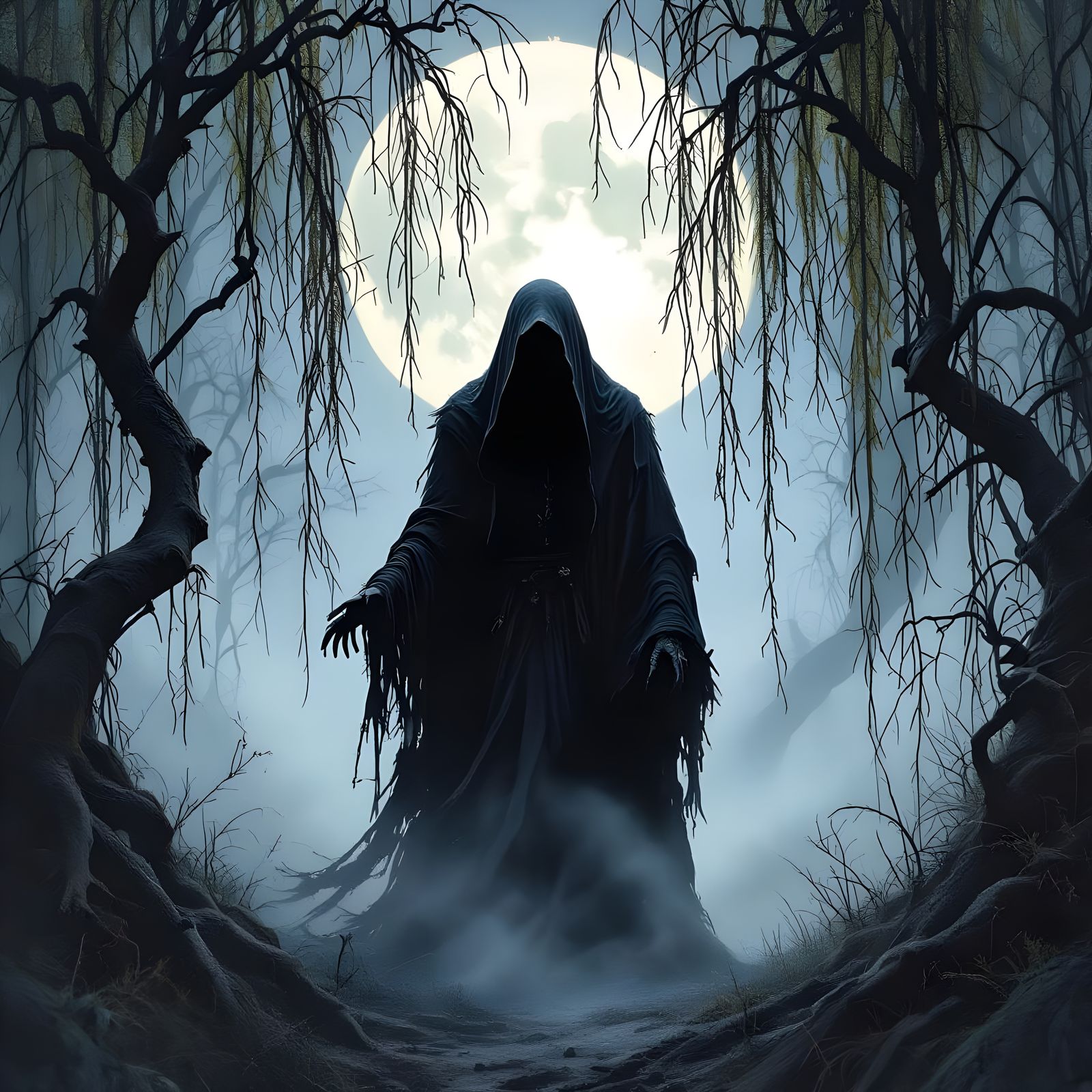 Grim Reaper in Haunted Forest: Gothic Mystical Art