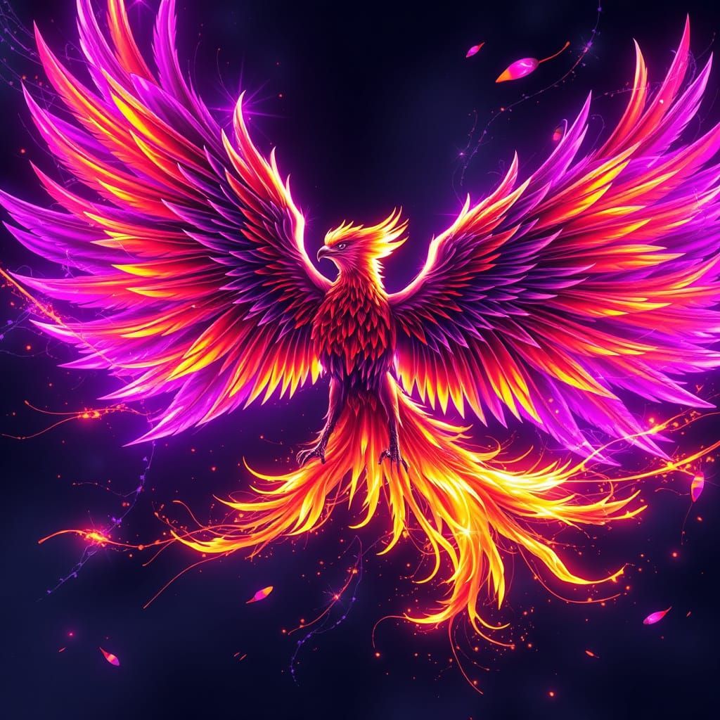 Cyberpunk Phoenix in Urban Flight