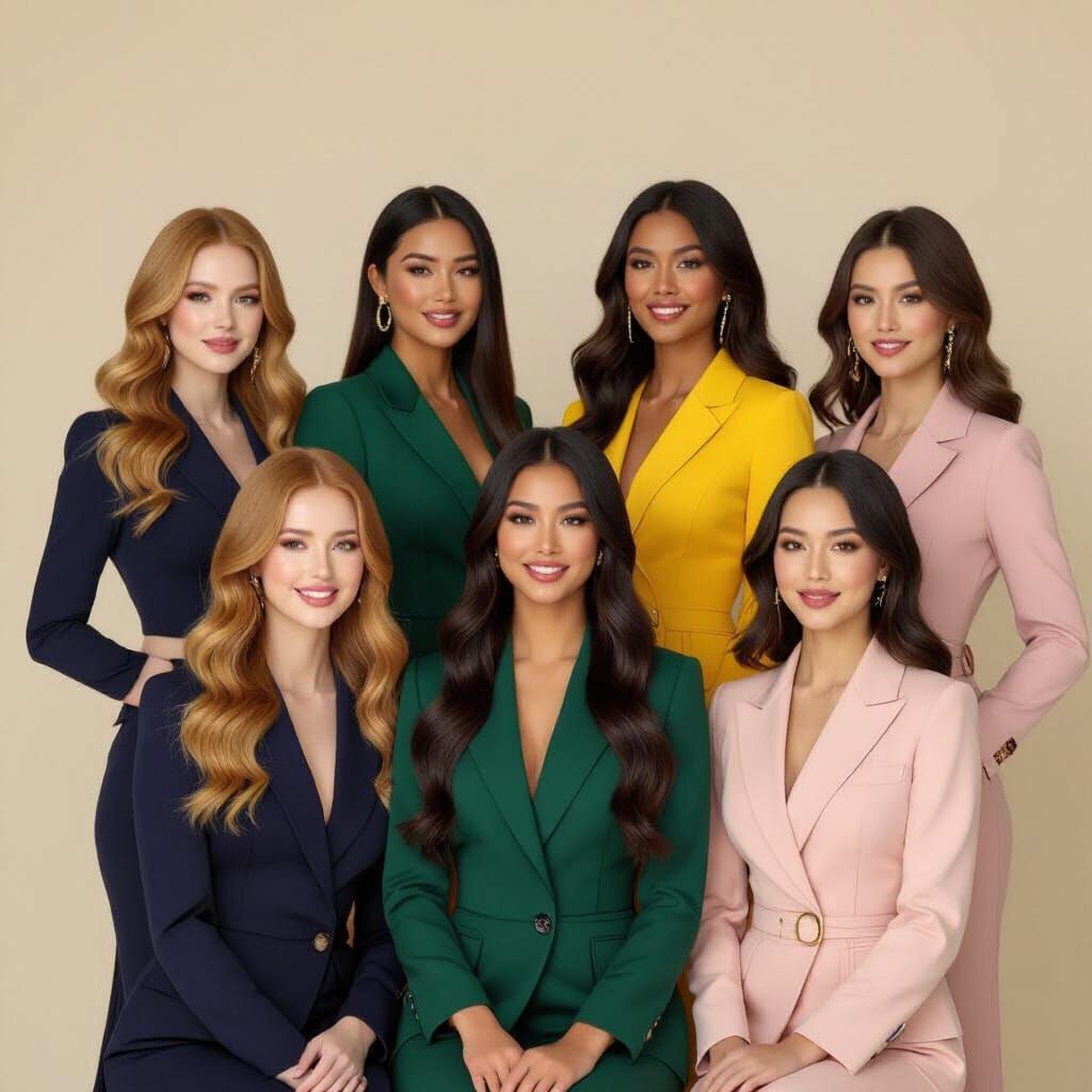 Diverse Girl Group in Sleek Outfits with Cinematic Lighting