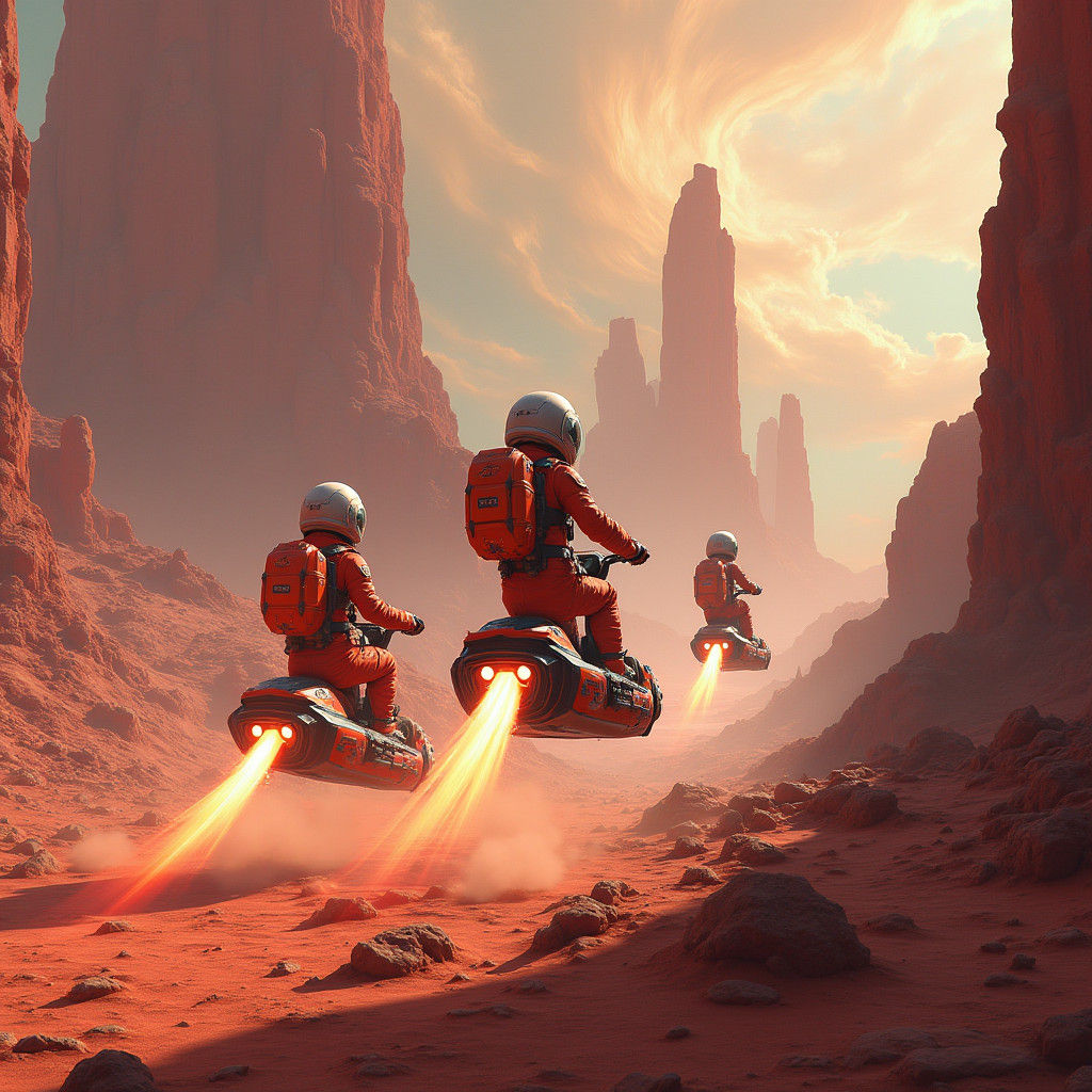Children on Mars Soaring Through Ruins as Matte Painting