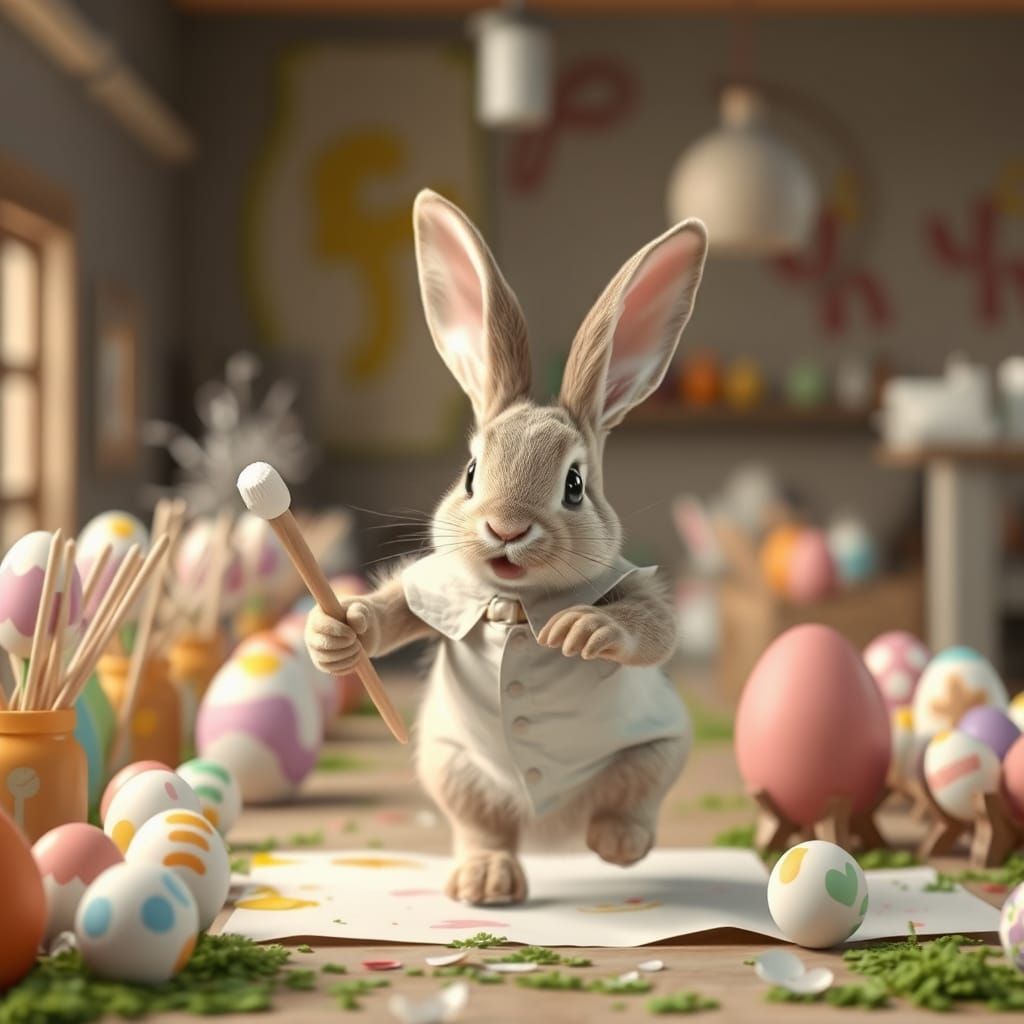 Bunny Industrialist Creates Vibrant Eggs in a Cyberpunk Fact...