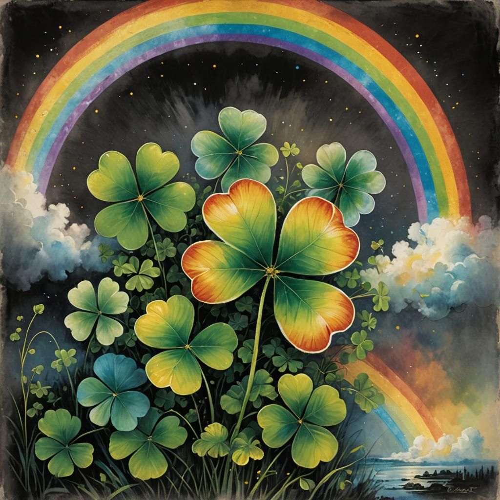 Mystical Four-Leaf Clover with Rainbow Aura