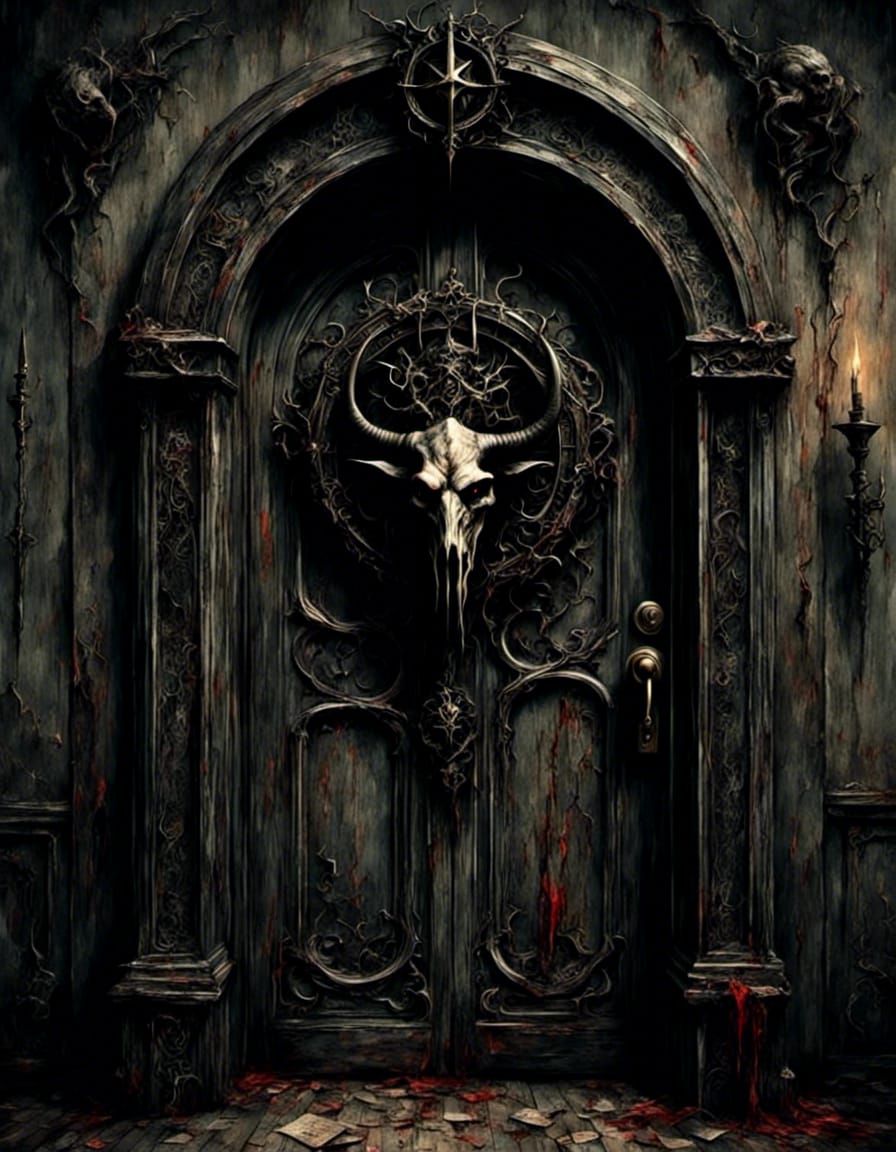 Satanic Door with Baphomet: Hyperrealistic 8K Image