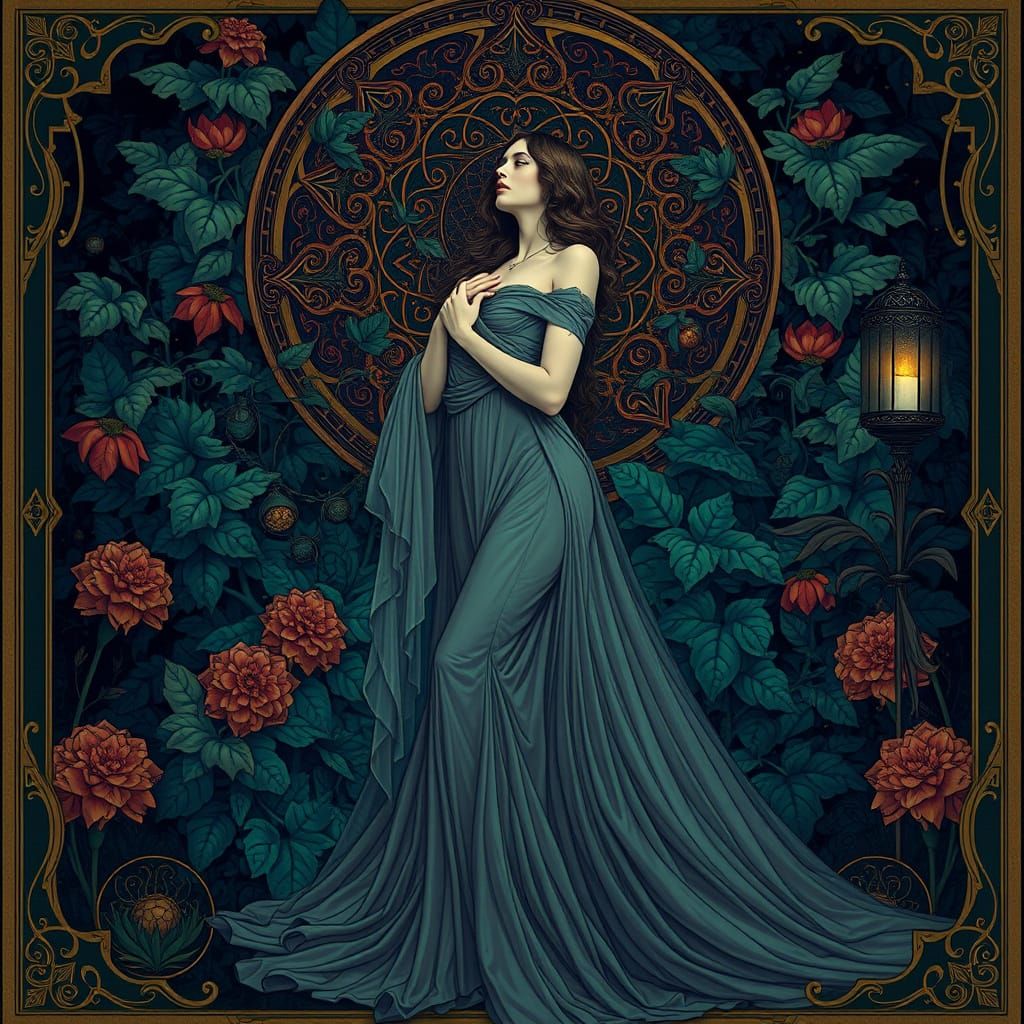 Art Nouveau Woman in Ornate Foliage