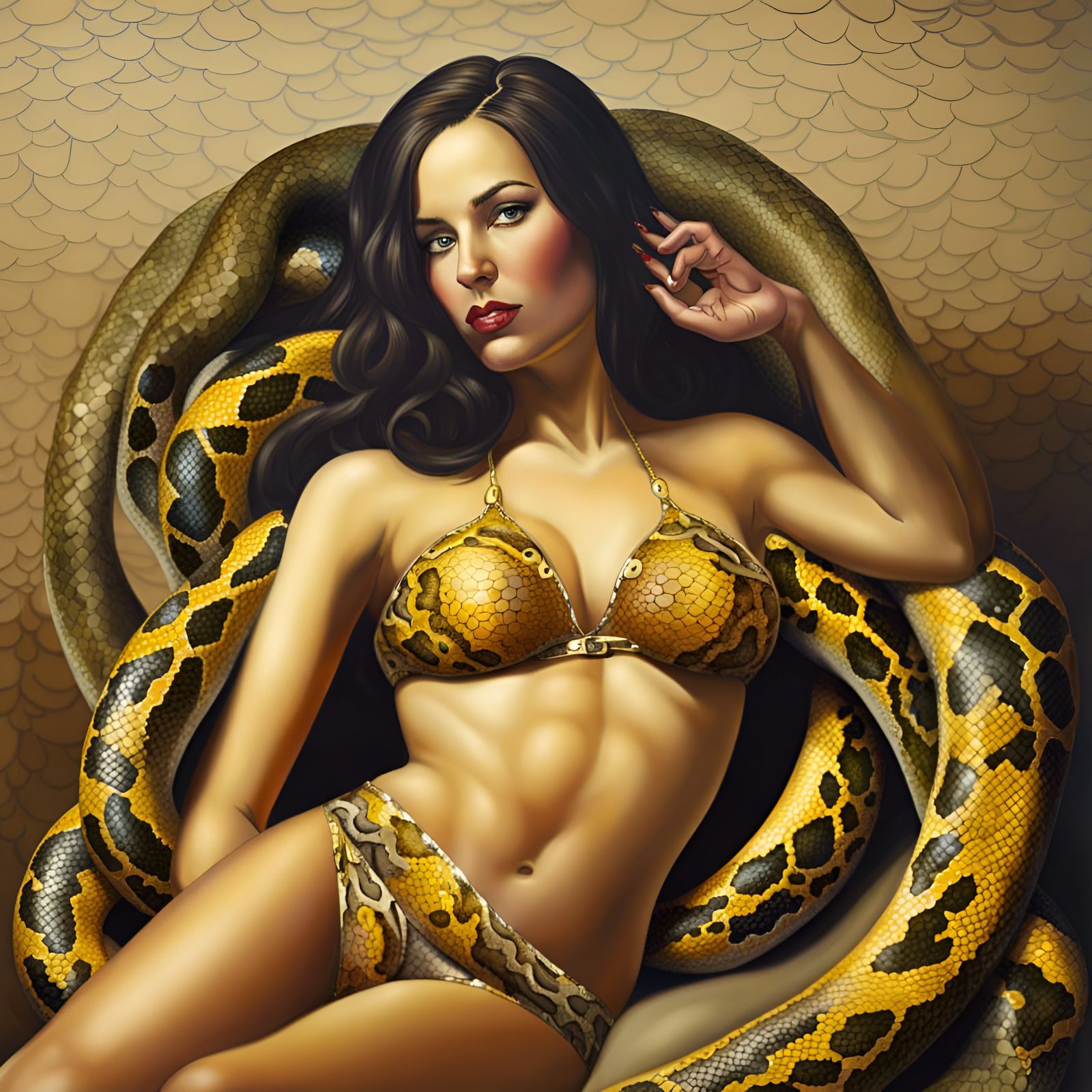 Bikini Woman Reclining with Python