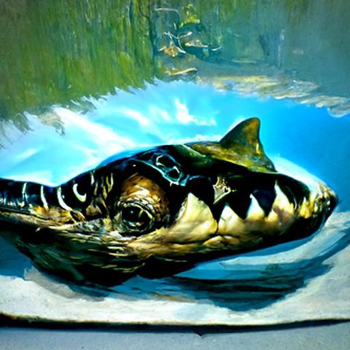 Turtle Shark Hybrid in Oil Painting Style