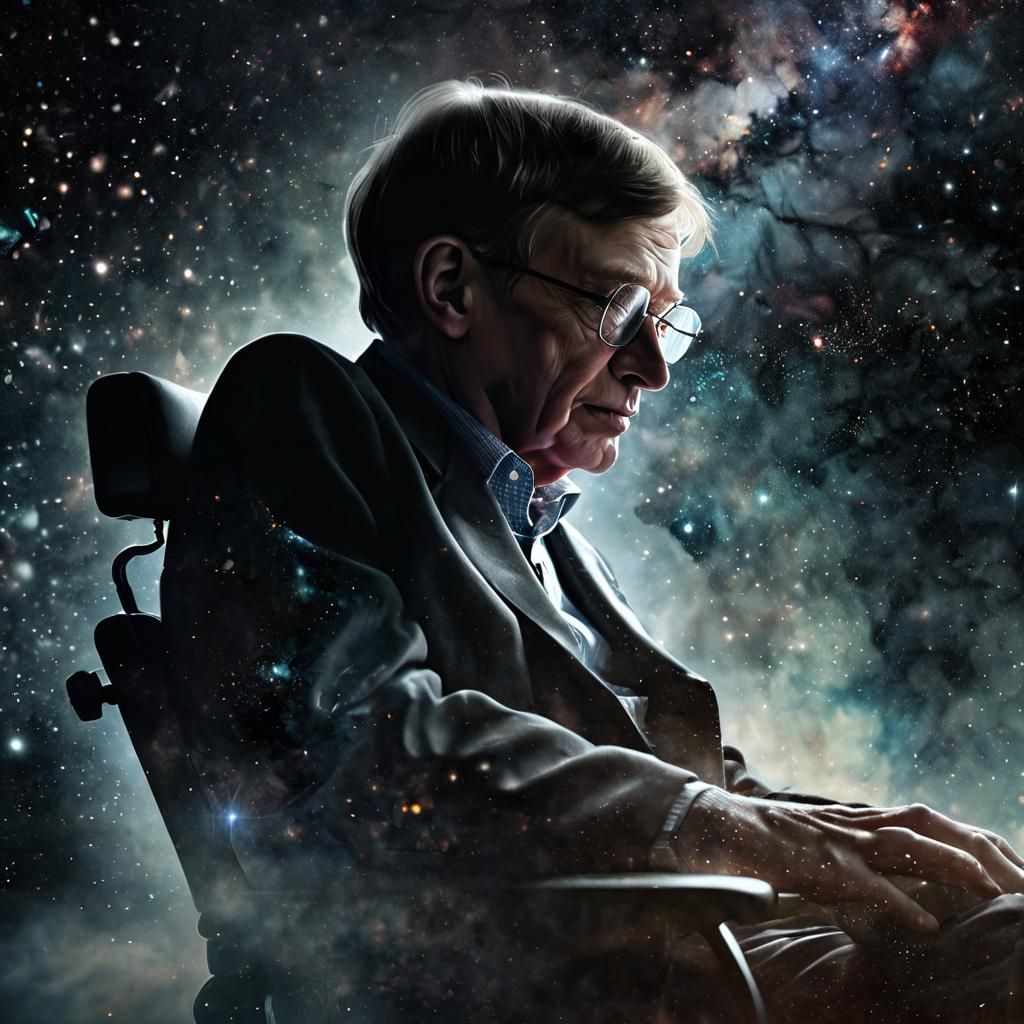Hawking's Silhouette in Space: Ethereal Double Exposure