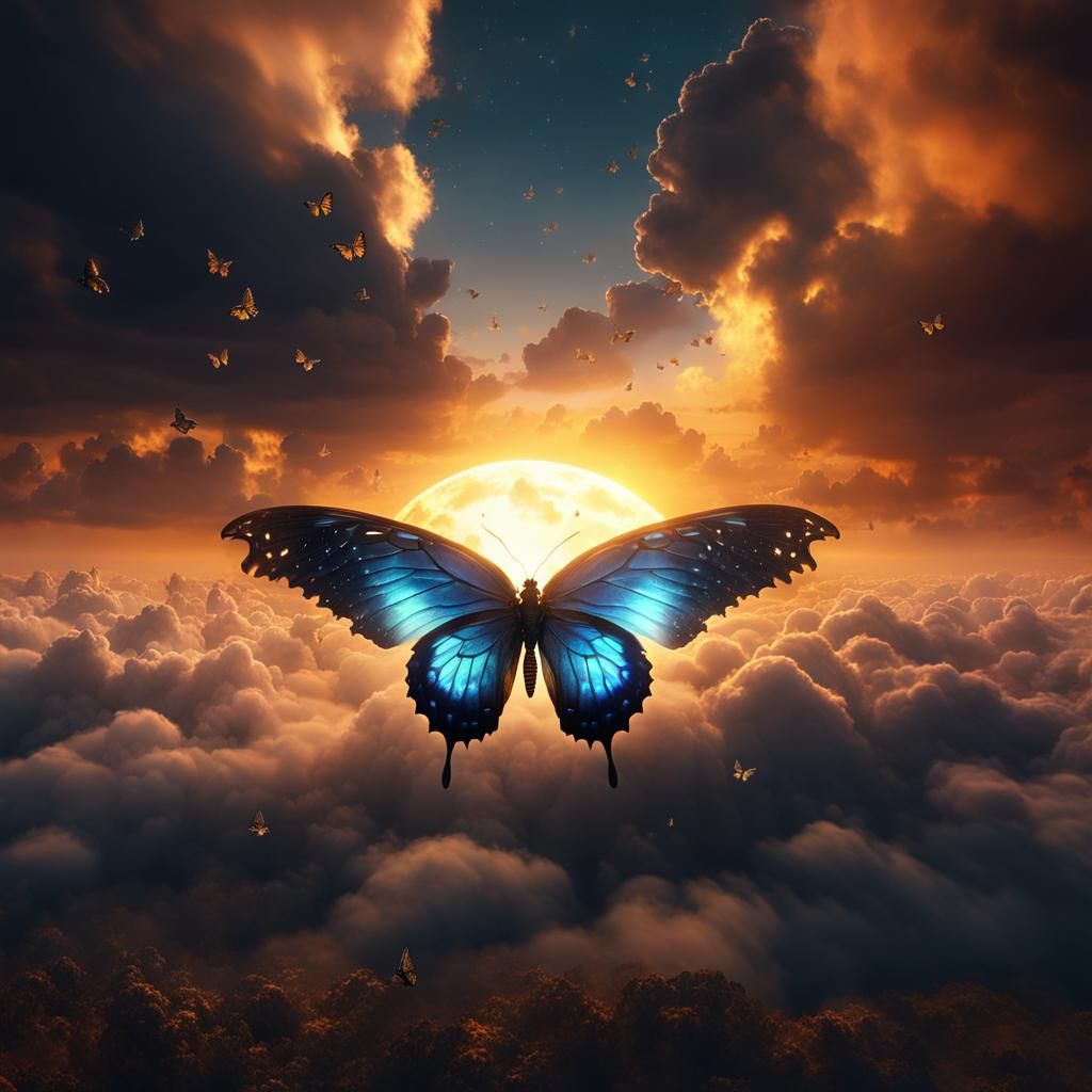 Galactic Butterfly Sunset: Mystical 8K Art