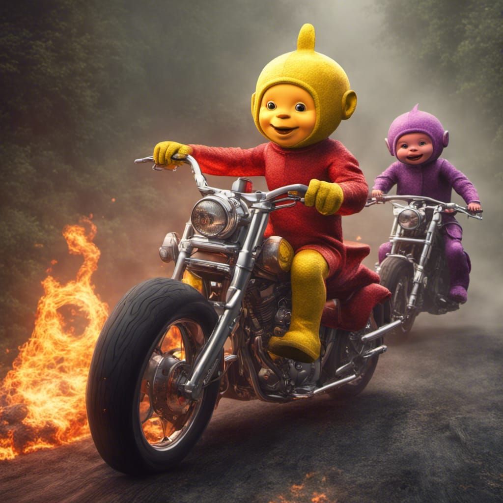 The Teletubbies Ride Hellcycle in 8k