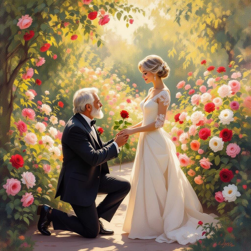 Romantic Proposal in an Impressionist Garden