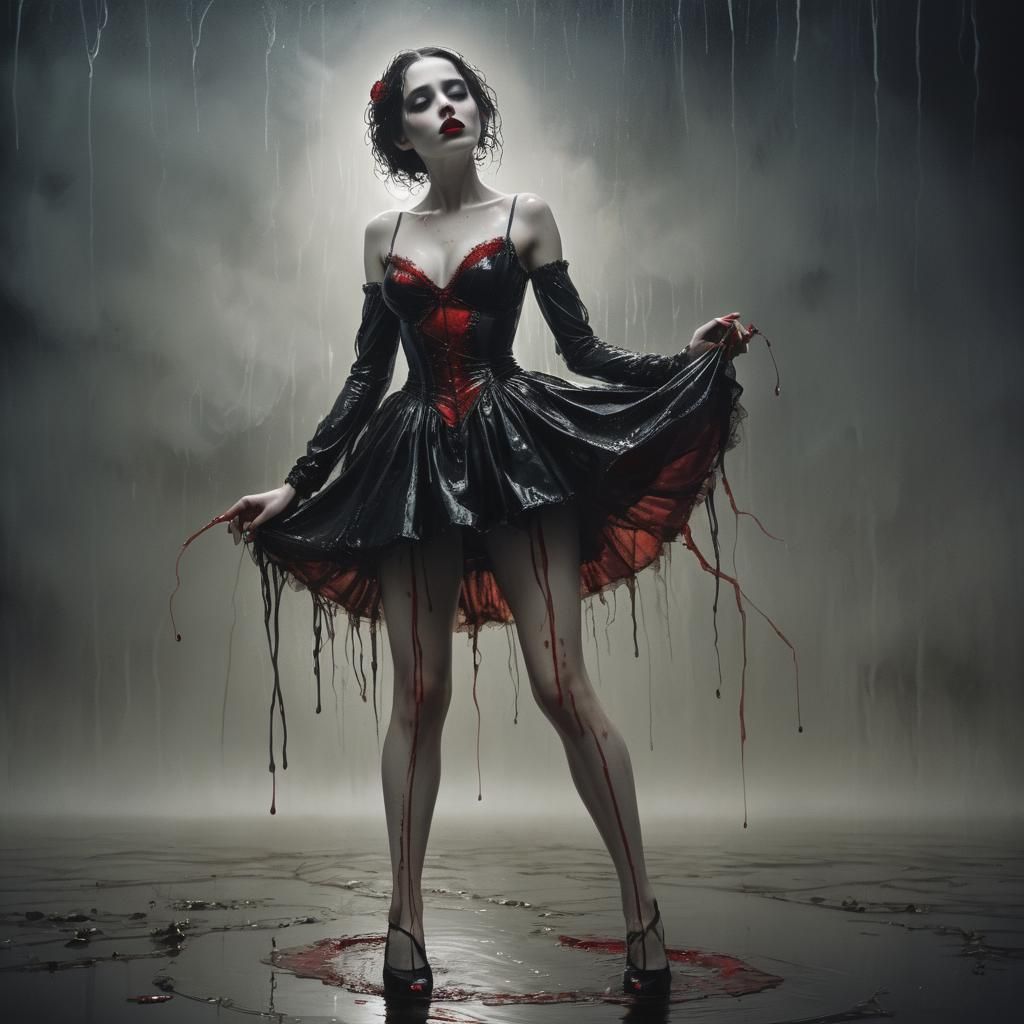Gothic Dancer in Cityscape: A Tim Burton-esque Vision