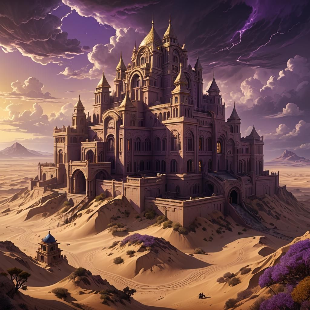 Desert Palace in Storm with Snake Guards