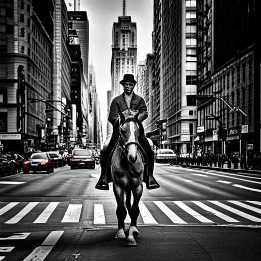 Man on Horseback in New York City Street