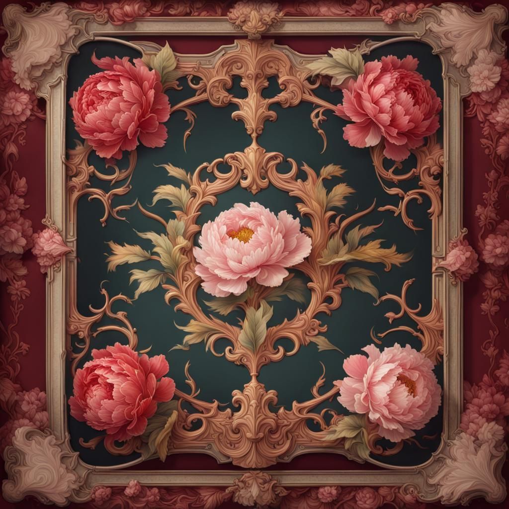 Vintage Rococo Peony Watercolor on Playing Card